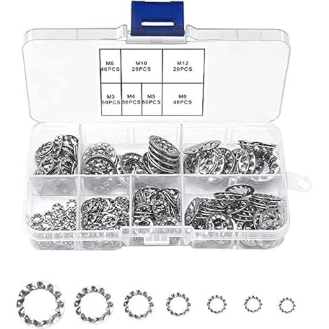 Lot de 270 rondelles internes de blocage des dents en étoiles, rondelles dentelées à étoiles, dent intérieure rondelle de verrouillage, 7 dimensions M3 M4 M5 M6 M8 M10 M12 (1/4)