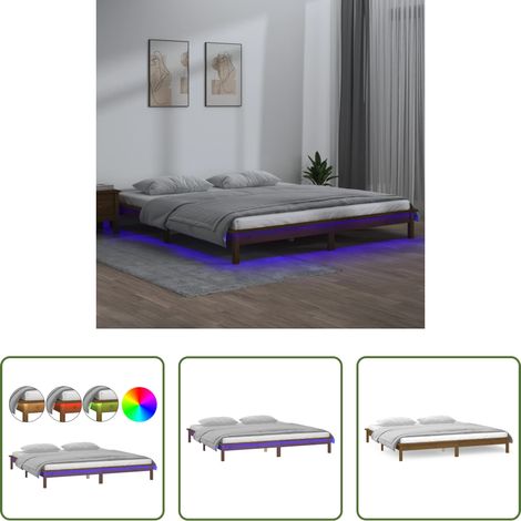vidaXL Lumière LED RVB - Cadre de lit à LED sans matelas 140x190 cm bois massif (1/5)