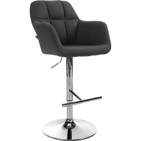 Taburete de bar trona x1 función de rotación de 360° en tela negra con costuras decorativas base de metal cromado 100005276