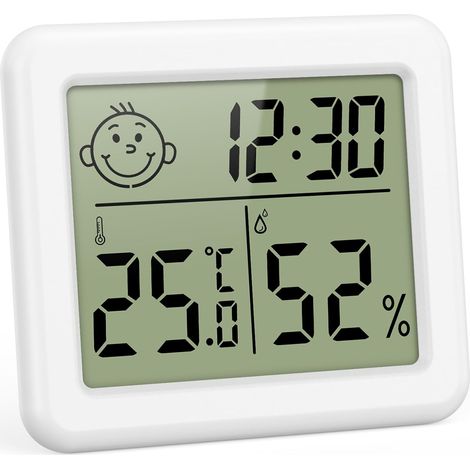 Thermomètre Hygromètre Intérieur, Mini Thermomètre d'Ambiance Numérique avec Heure, Date, ℃/℉ Commutable, Moniteur de Température et Humidité Alimenté par Batterie pour Chambre à Coucher, Maison (1/5)
