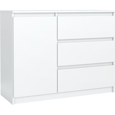 Cassettiera con 3 Cassetti, Anta e 2 Ripiani per Camera, Bianco, 100 x 38,5 x 78 cm (1/3)