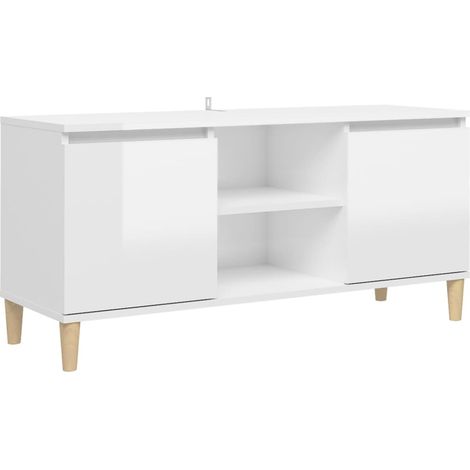 Mobile TV multimediale scaffale per televisione televisore buffet sala da pranzo soggiorno camera da letto con gambe in legno lucido 103,5 x 35 x 50 cm bianco 020026842
