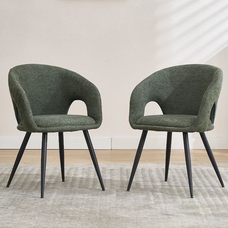 Wahson 2 PZ Sedie da Pranzo in Ciniglia con Schienale Curvo, Sedie Cucina con Gambe in Metallo Piedini antiscivolo Salotto per Sala da Pranzo Soggiorno, Verde