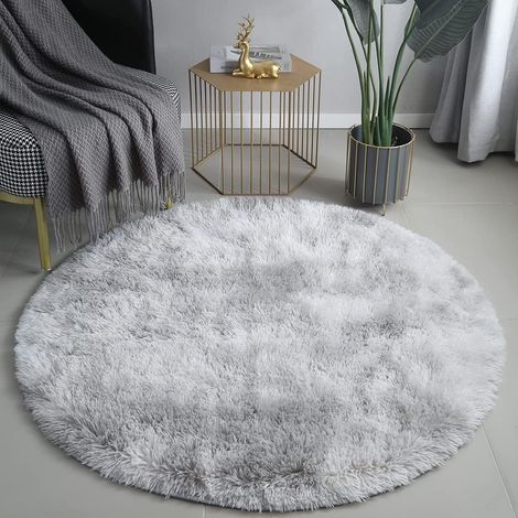 Tapis Rond 120 cm Salon Moderne Descente de lit Chambre Grande Tapis Antidérapant pour Maison Salon Chambre Enfant (Blanc Gris, 120cm)