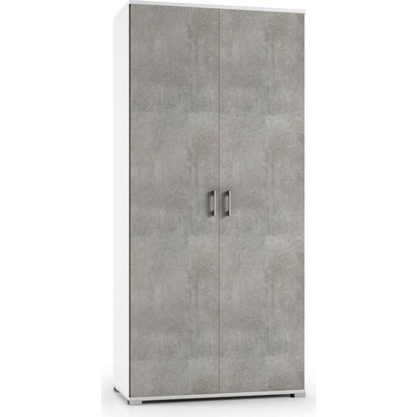 Dmora - Armadio multiuso Aliosha, Mobile lineare a 2 Ante battenti, Guardaroba a 4 ripiani regolabili, Scarpiera moderna, 100% Made in Italy, 90x45h195 cm, Cemento e Bianco (1/5)