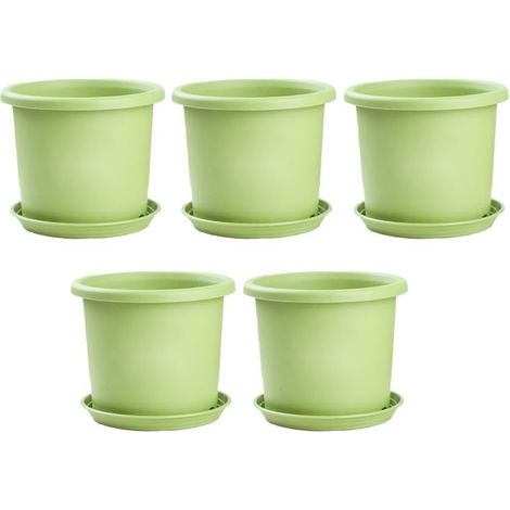 Grands pots de fleurs en résine avec drainage, conteneurs jardin verts soucoupes (1/4)