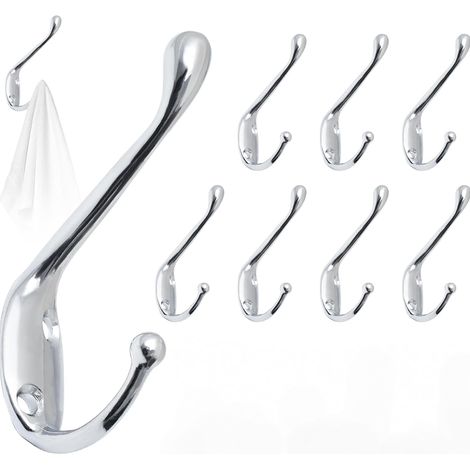 Lot de 8 crochets muraux avec vis, patères, crochets métalliques pour porte de salle de bain et de cuisine (argent) (1/5)