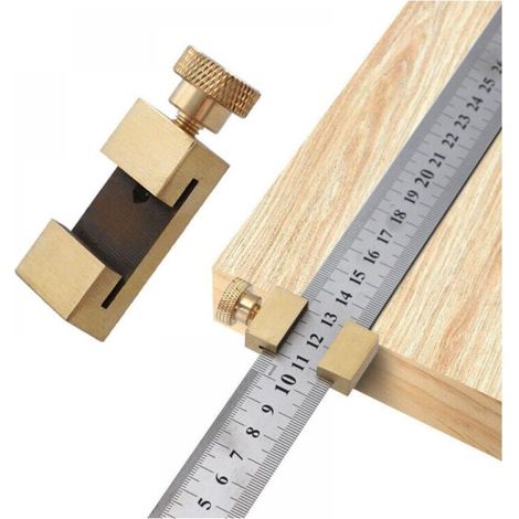 Stainless Steel Positioning Ruler, Ruler Tool Brass Steel Ruler Block, Ruler Stop, 30cm Marking Ruler, Marking Tool, for Woodworking DIY Carpenter Crafts (1/5)