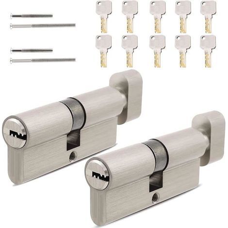 Cellfast – Lot de 2 cylindres de serrure 30/30 et 35/35 avec 5 clés – Cylindres profilés double sécurité – Protection anti-perçage – Pour portes en bois (1/5)