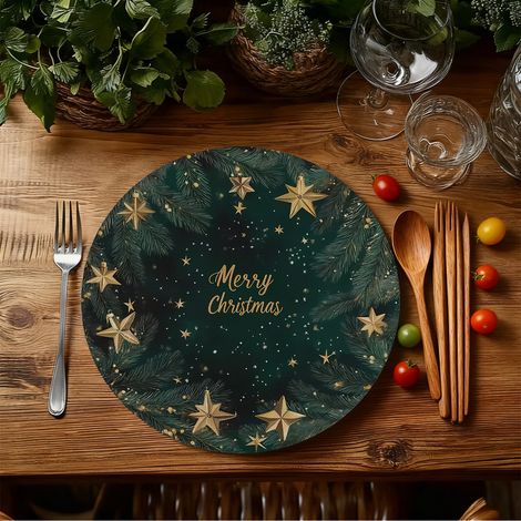 Sets de table de Noël style américain, dessous de plat antidérapants et isolants thermiques pour cuisines de restaurant, résistants aux taches et à l'usure, en stock - Lot de 6 pièces (vinyle) 36 x 36
