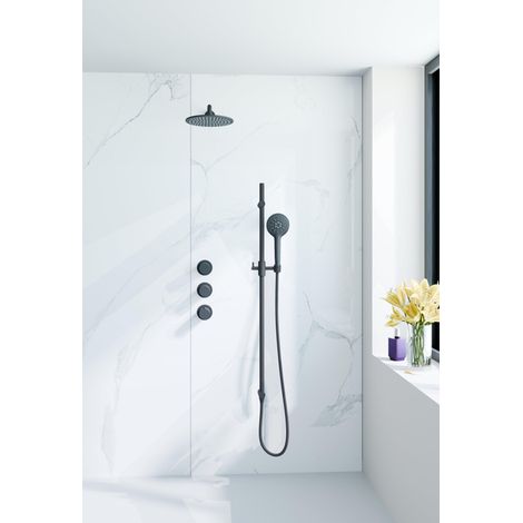 Fortifura Nebbio Ensemble de douche pluie - robinet encastré - élément encastré - barre coulissante - flexible de douche métal - douchette ronde - (1/5)