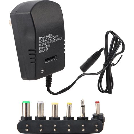 1 adaptador de corriente alterna de 30 W, voltaje ajustable de 3 V a 12 V, enchufe estadounidense, 6 puntas incluidas, para dispositivos electrónicos. (1/5)