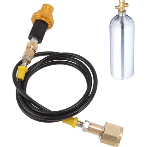 Kompatibel mit SodaStream DUO / Terra / Art und anderen neuen Modellen / Gaskartuschen-Nachfüllung / 1,5 m langer, schwarzer Slim-Tube-Adapter mit schwarzer Kappe und goldenem Schnellverschlussclip CG (1/5)