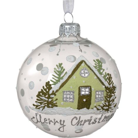 Palline per albero di Natale in vetro decorate trasparente con con case innevate