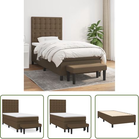 The Living Store Sommier à lattes de lit avec matelas Marron foncé 90x190 cm - Lit Plateforme - Lit Double - Matelas Ferme - Matelas Ressorts Ensachés - Literie (1/5)