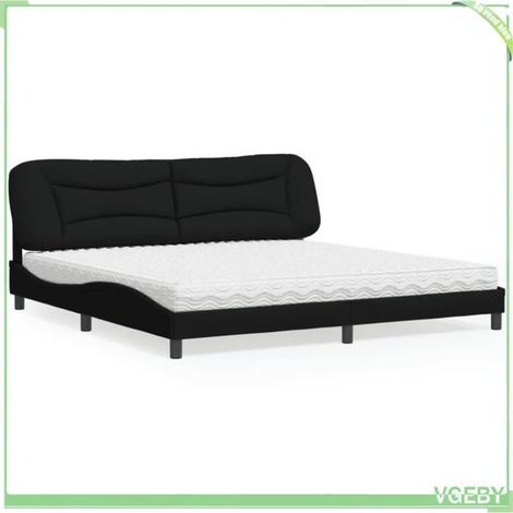 Lit avec matelas - Hvar - 200x200 cm - Tissu noir - Matelas mousse 17 cm H2/H3 (1/5)