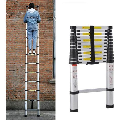 Échelle Télescopique en Alluminium de 2,6 m - Échelle Télescopique Extensible - Échelle Extensible - Échelle Multifonction - Facile à Stocker, Charge maximale : 150 kg
