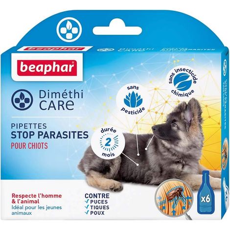 Pipettes Stop parasites pour Chiot - Contre puces, tiques et poux (Adultes, œufs et Larves) - sans Pesticide et sans Insecticide Chimique - Durée 2 Mois - 6 pipettes (1/5)