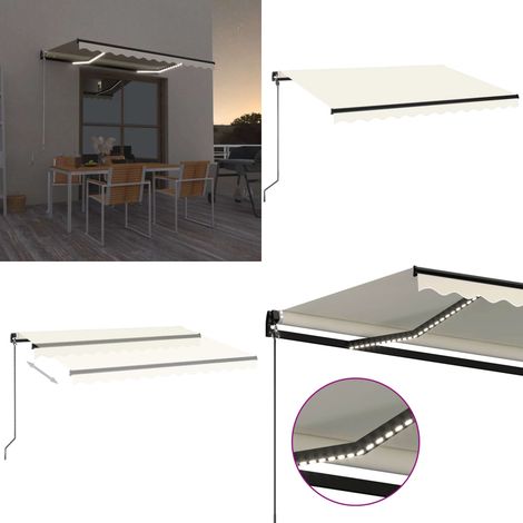Auvent manuel rétractable avec LED 350x250 cm Crème - Store Exterieur - Auvent Retractable - Abri Soleil - Pergola Pliable - Terrasse Couverte - Home & Living (1/5)