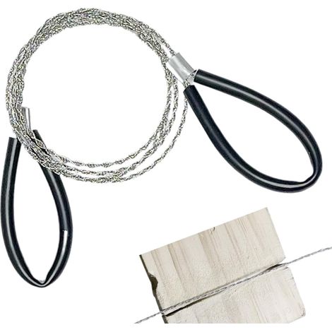 Sierra de alambre de acero inoxidable para tuberías de PVC, mangueras, tubos y herramientas generales. Sierra de alambre dentado de 75 cm con dos mangos para cortar madera, plástico, hueso y caucho. (1/5)