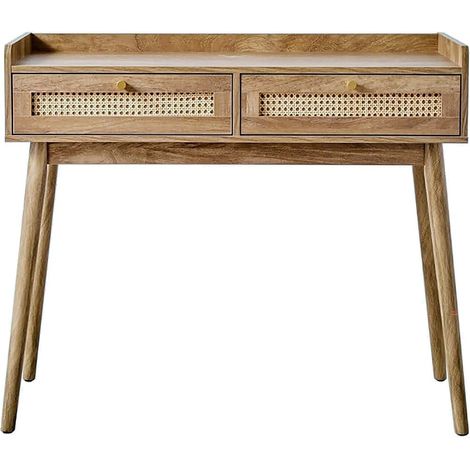 Consolle 2 cassetti con frontali in rattan e gambe in legno L100 cm - PALMO
