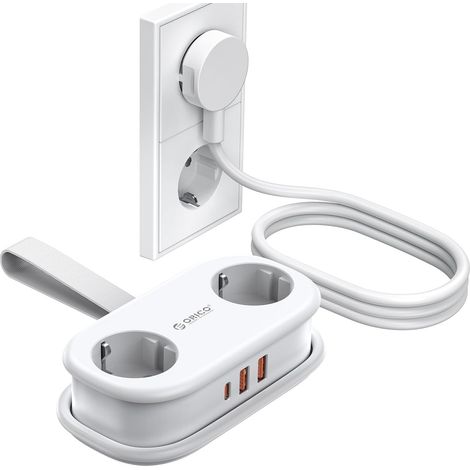 Multiprise Voyage 2 Prises et USB-C 20W PD, Blanc, Compacte (1/5)