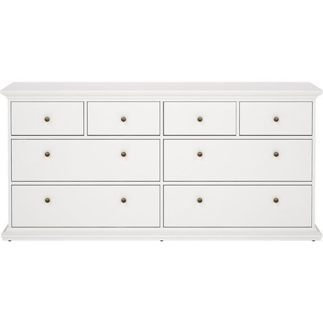 Venedig Kommode mit 4 grossen Schubladen und 4 kleinen Schubladen, Breite 183 cm, Höhe 86 cm weiss.