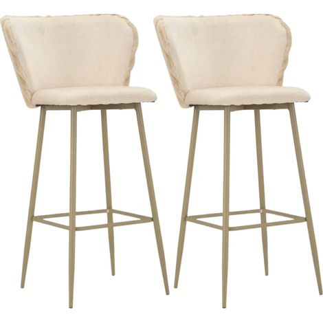 Sgabelli da Bar Set 2 Pezzi Crema Seduta Imbottita Schienale Lavorato