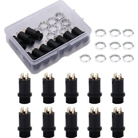 10 connettori stereo mini da 3,5 mm saldati per montaggio a pannello con dadi, mini stereo femmina completamente placcati in oro a 4 canali, per cuffie audio video, spina verticale (1/5)