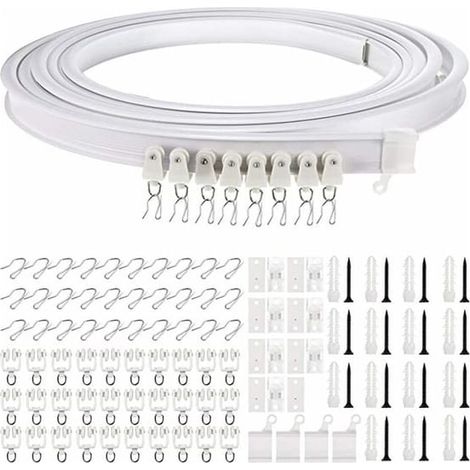 Tringle à rideaux, Rail de rideau de plafond flexible pour baie vitrée, environ 5 m, pliable courbe support mural en plastique robuste (1/5)