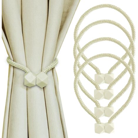 Lot de 4 embrasses de rideaux magnétiques - Style bohème - Boucle - Décoration drapée - Accessoire de décoration pour la maison, la chambre à coucher, la chambre d'enfant - Beige (1/5)