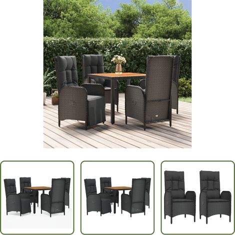 Gartentisch - 5-tlg. Garten-Essgruppe mit Kissen Schwarz Poly Rattan (1/5)