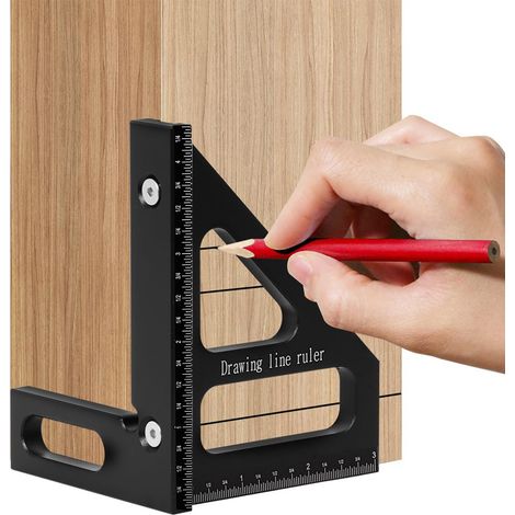 3D 45/90 Grad Mehrwinkelmesslineal, Holzbearbeitungswinkel mit Winkelmesser und Korrekturdreieck, aus Aluminiumlegierung, hochpräzises Messwerkzeug, schwarz. (1/5)