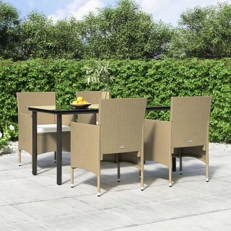 Ensemble Table et Chaise de Jardin et coussins 5 pcs - Meuble de jardin Beige/noir BV455325 - BonneVie (1/5)