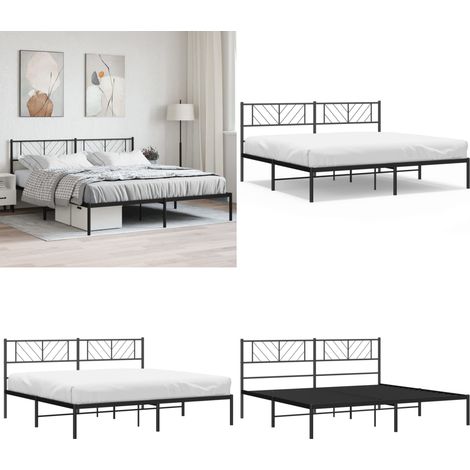 Cadre de lit métal sans matelas avec tête de lit noir 200x200cm - Cadre de lit - Lit sans matelas (1/5)