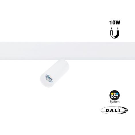 Spot LED sur rail magnétique 48V - 10W - Gradation DALI-2 - Noir - Blanc