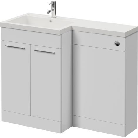 Napoli 460 Gloss White 1100mm 2 Door Vanity Unit Toilet Suite with Left Hand Square Lucia Basin - 1100mm - Chrome 160mm HandleWithout Kingston Toilet Pan
