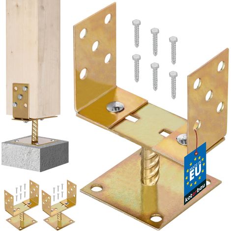 KOTARBAU® 2 pcs Support de Poteau Bois - Pied Réglable - 0-160 mm - à Visser - Acier Galvanisé - Pied de Poteau Réglable  - Or (1/5)