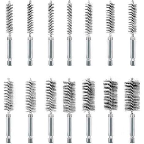 14Pcs Brosses Métalliques pour Visseuse, Acier Inoxydable Brosses Métallique a Main Cylindriques, Jeu de Brosse de Trou pour Perceuse Meuleuse et Autres Outils Rotatifs (1/4)