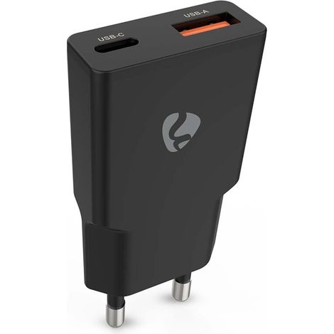 Nedis Netzladegerät / GaN / PD3.0 / 1.5 / 2.0 / 2.5 / 3.0 A / Anzahl der Ausgänge: 2 / USB-A / USB-C™ / Automatische Spannungswahl / Schwarz