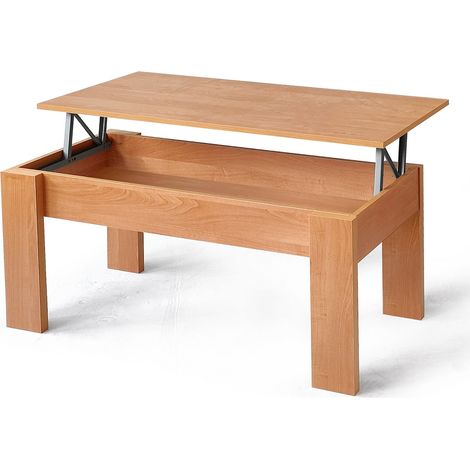 Table basse, table de salon relevable en bois coloris cerisier - longueur 100 x profondeur 50 x hauteur 45/57 cm