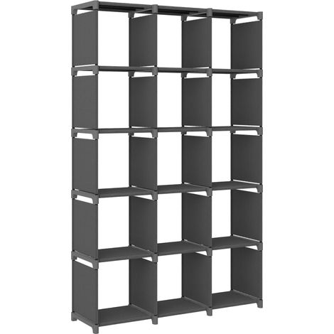 Étagère cubique à 15 compartiments, grise, 103 x 30 x 175,5 cm, en tissu
