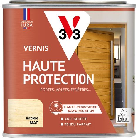 V33 – Vernis extérieur haute protection microporeux incolore mat 0,5L – Résistant aux UV et intempéries – Application verticale sans coulure