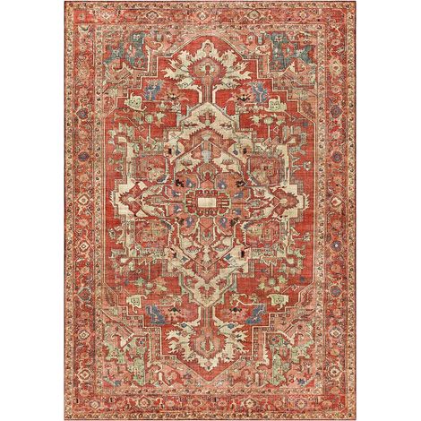Tapis persan rectangle 200x290 cm tissé orange – Motif oriental – Poils ras en polyester – Anti-poussière et hydrofuge – Dezenco (1/4)