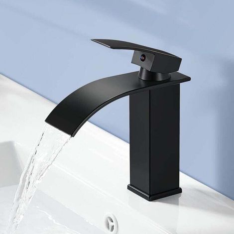 Modern Waterfall Bathroom Basin Mixer Chrome Brass Hot Cold Water Taps Matte Black (1/4)