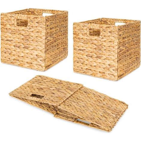 Cesti portaoggetti pieghevoli in giacinto d'acqua, 2 pezzi, beige (1/5)