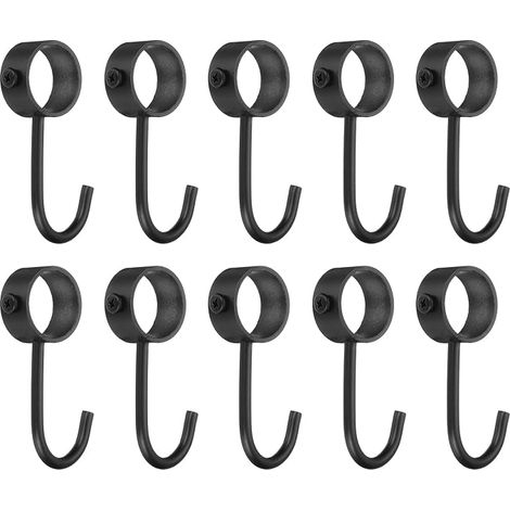 10 x Stainless Steel Tube Rod Hooks, Adjustable Inner Diameter 25 mm/0.98 inches, Wardrobe Hook for Hanging Clothes, Black (1/5)