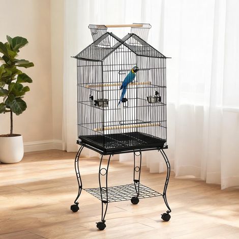 Cage pour oiseaux preto en fio de Aço Madeira e Aço Inoxidável (1/5)