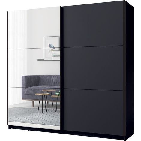 Schrank ARSALA Kollektion 200 cm mit 2 Schiebetüren und Spiegel - Graphitgrau - Kollektion ARSALA