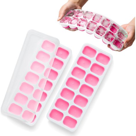 Lot de 2 bacs à glaçons en silicone avec couvercle anti-débordement, bac facile à démouler, certifié LFGB sans BPA, moule à glaçons en silicone souple, idéal pour les fêtes, les boissons, les cocktail (1/5)